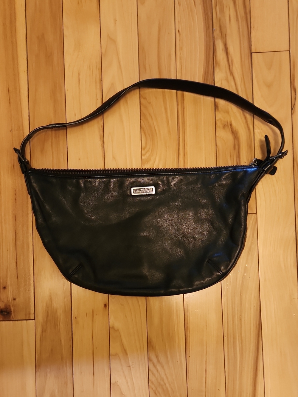 Via SPIGA Black Shoulder Bag with Metal Logo Plaque